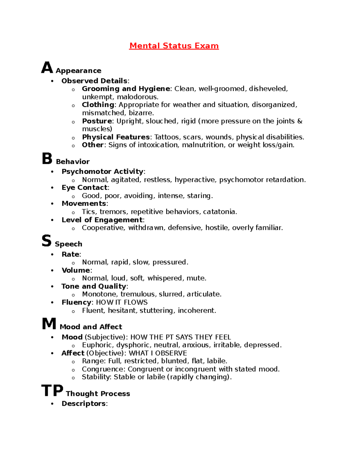 Mental Status Exam (MSE) Overview and Scoring Guide - Studocu