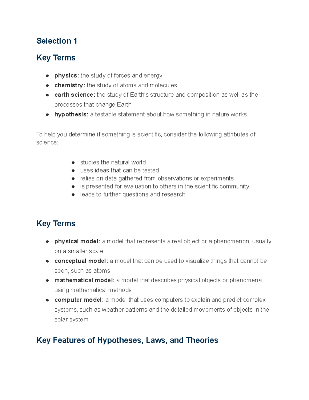 Science Models and Hypotheses Overview - Studocu