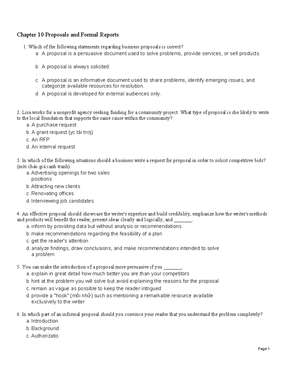 CHAP10 - Proposals & Formal Reports Test Bank TACN 2 - ESP121 - Studocu