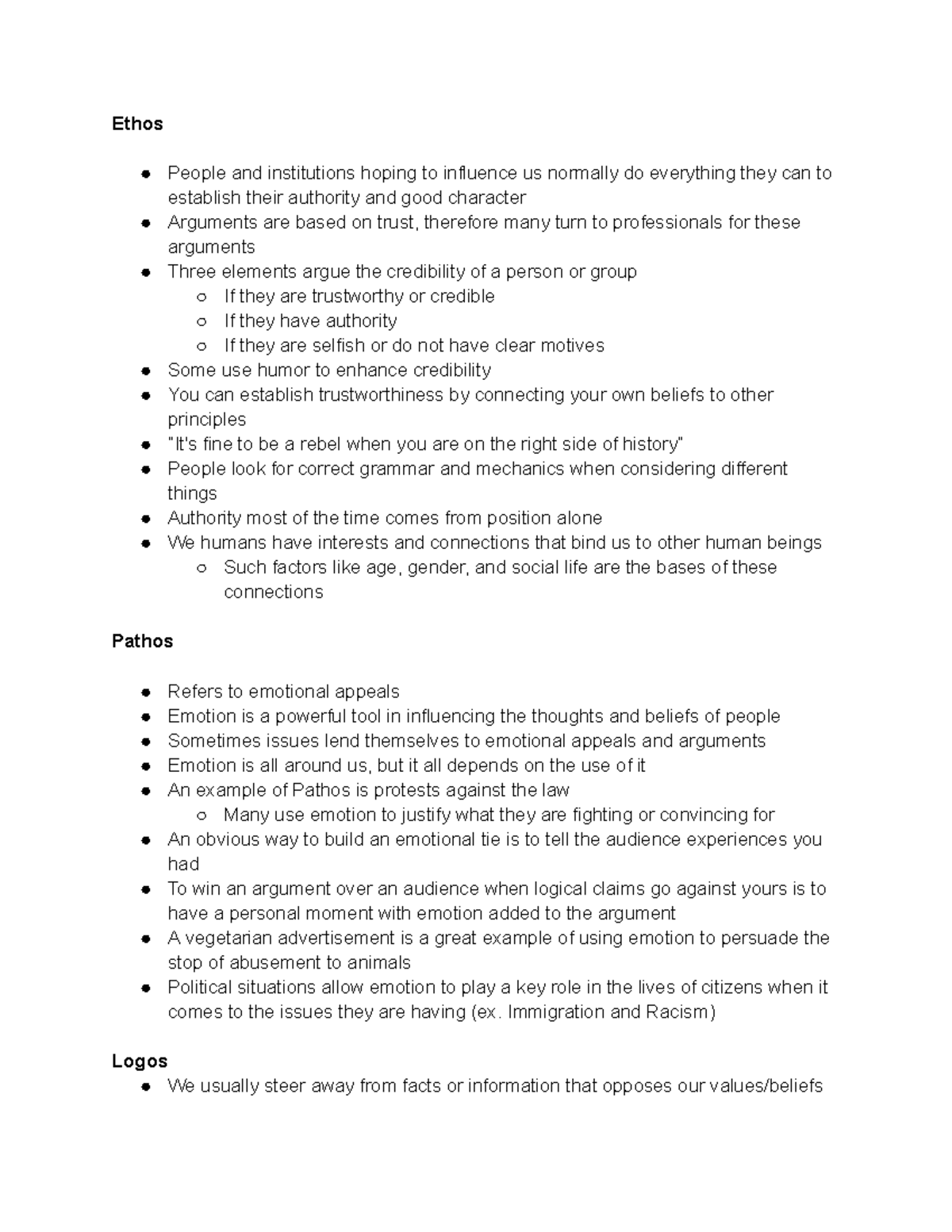 Ethos, Pathos, and Logos Study Notes for Comm 101 - Studocu