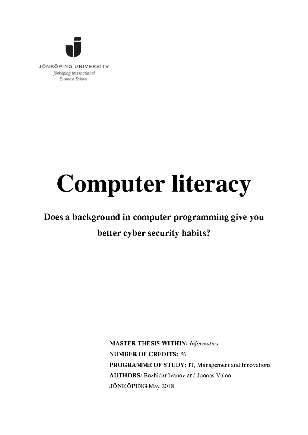 Fulltext 01 - Past paper - Computer literacy Does a background in ...