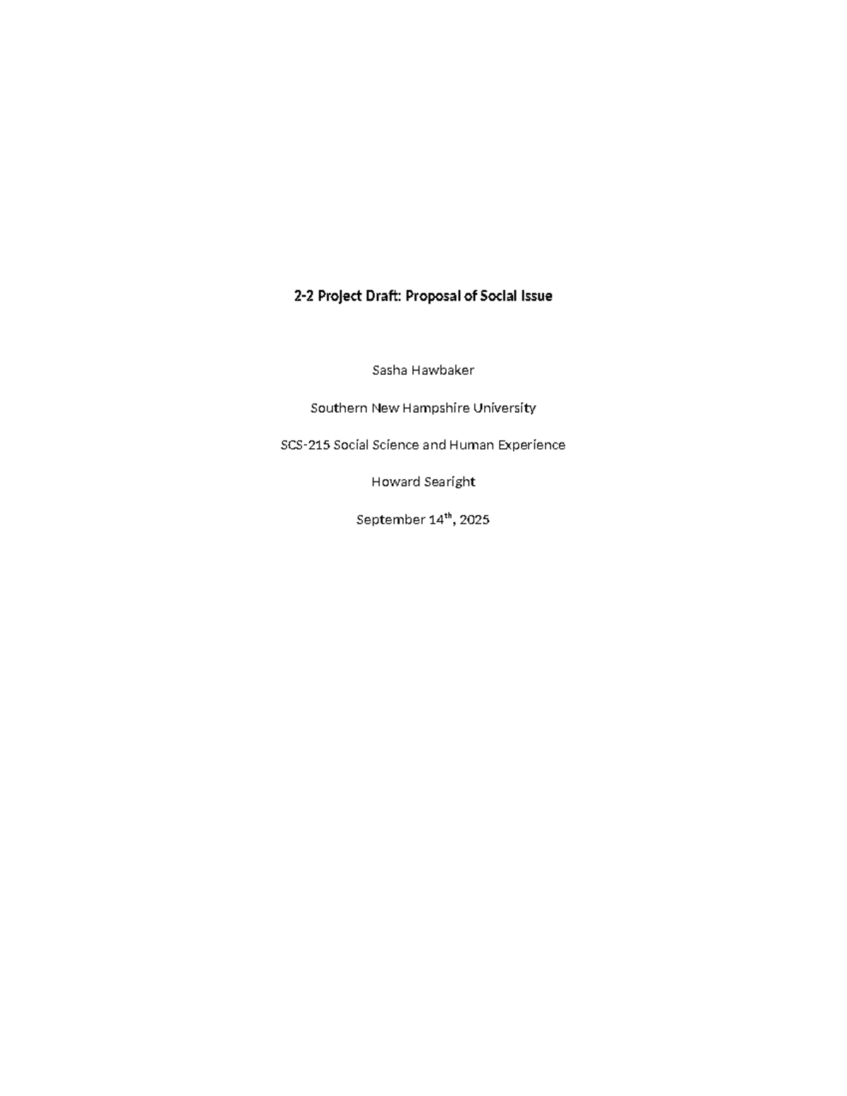 Sociology & Social Work: Proposal Draft for Social Issues (SSHE 2-2 ...