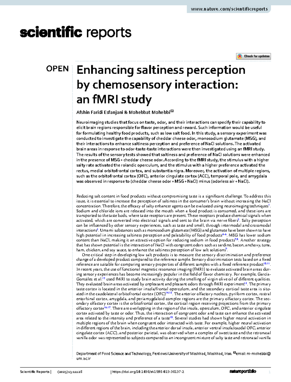 OPEN fMRI Study on Enhancing Saltiness Perception via Cheddar Cheese ...