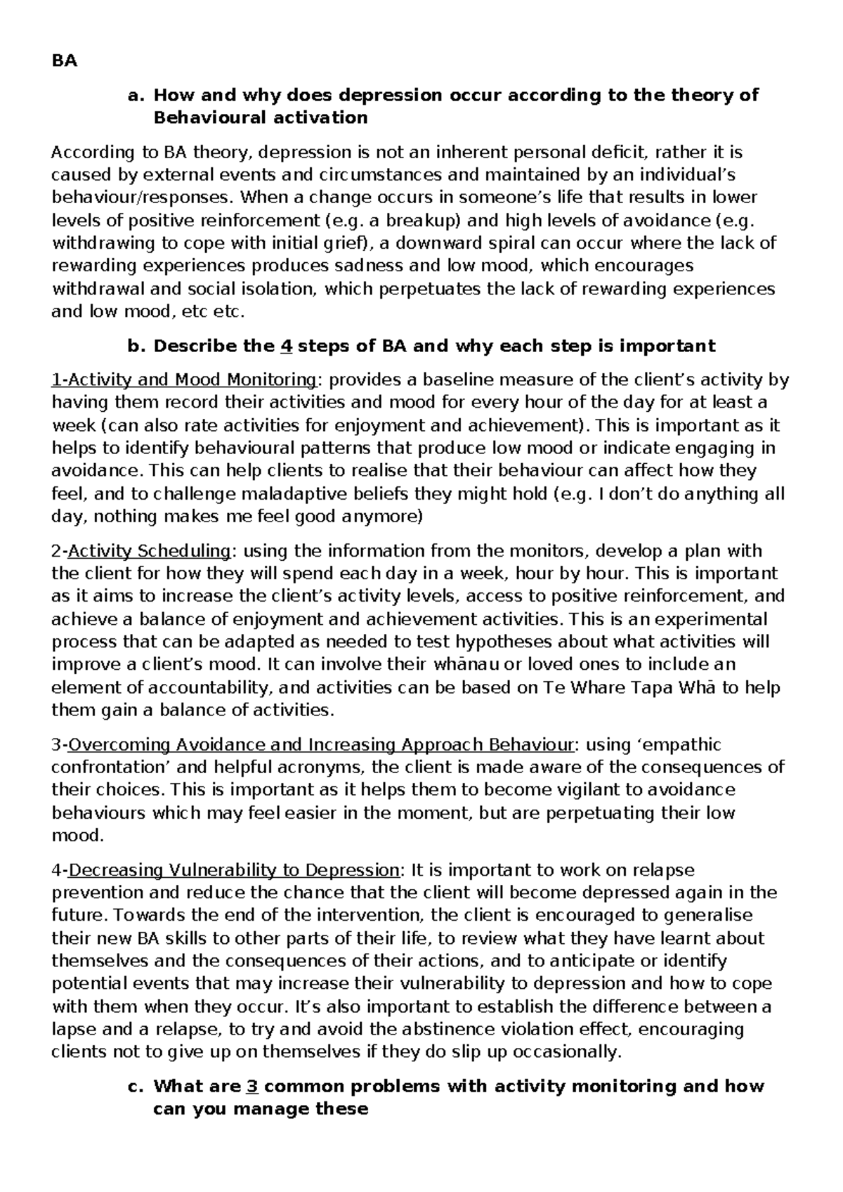 BA and Exposure Notes: Understanding Depression and Behavioural ...