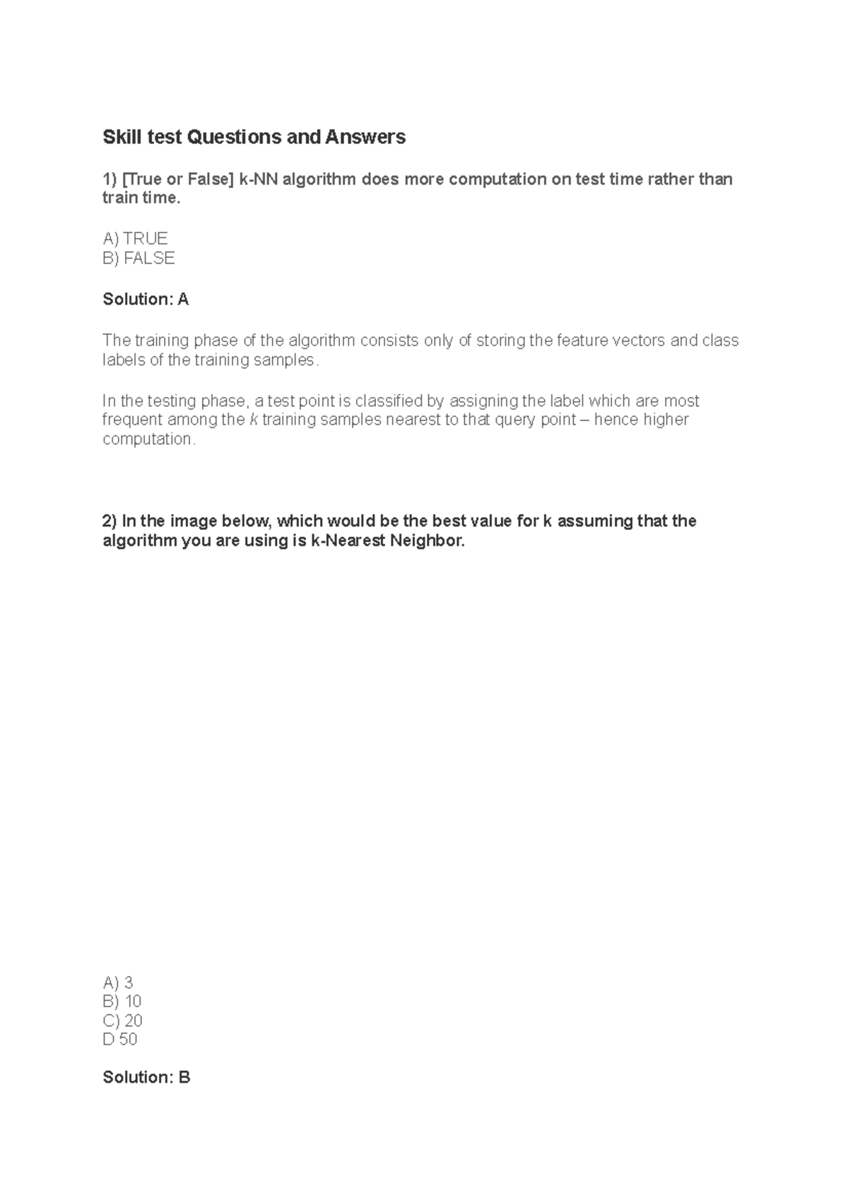 KNN Quiz Questions and Answers - MCQ-KNN Study Guide - Studocu