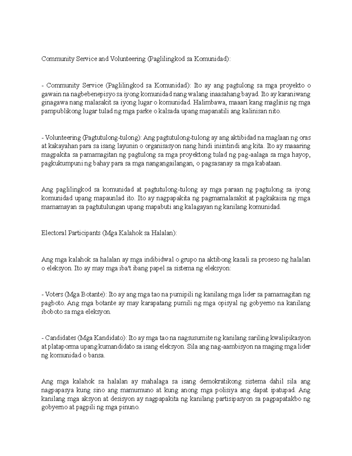 Community Service and Volunteering: Key Concepts and Electoral Roles ...