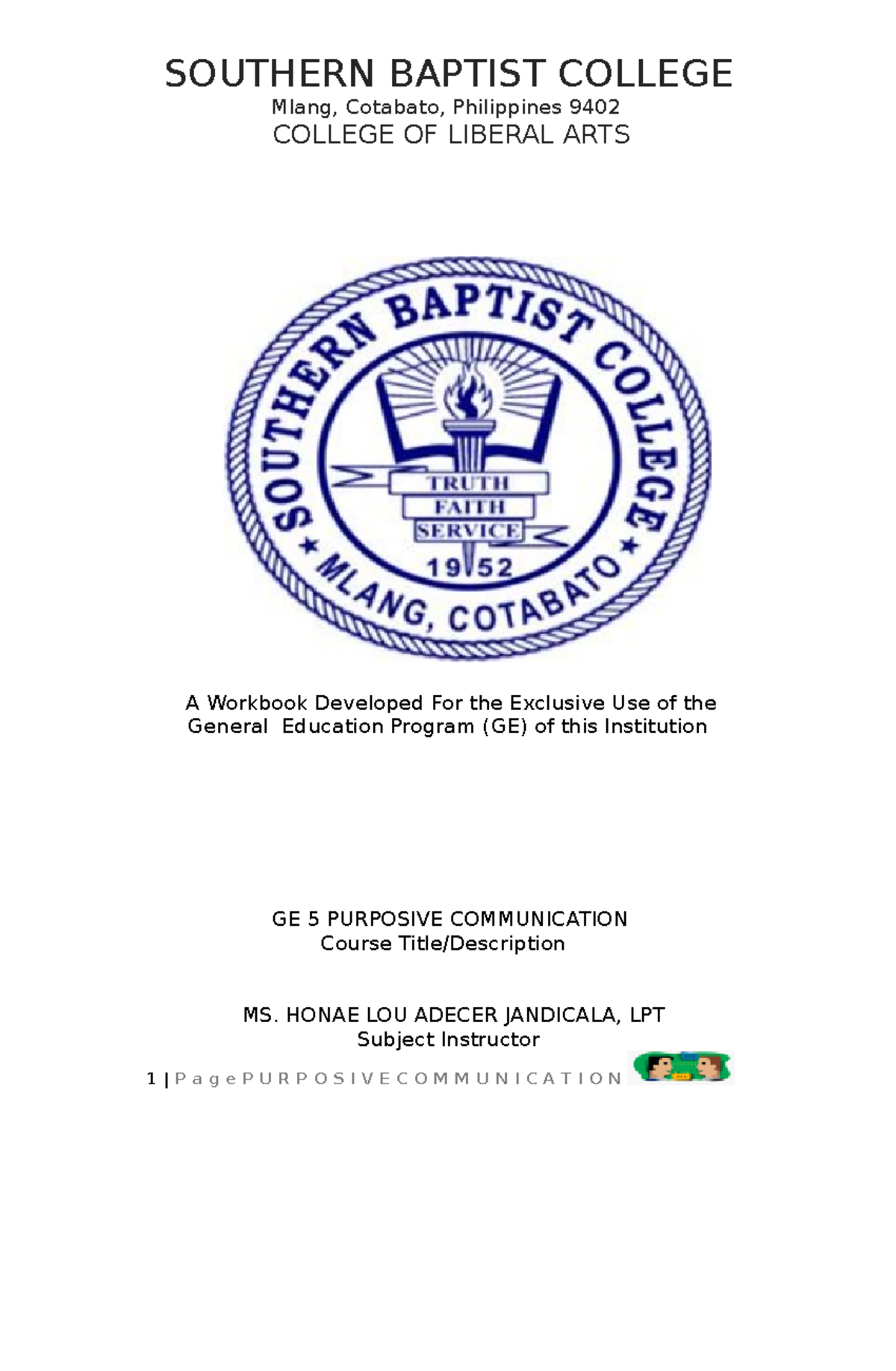 Southern Baptist College Mlang Logo