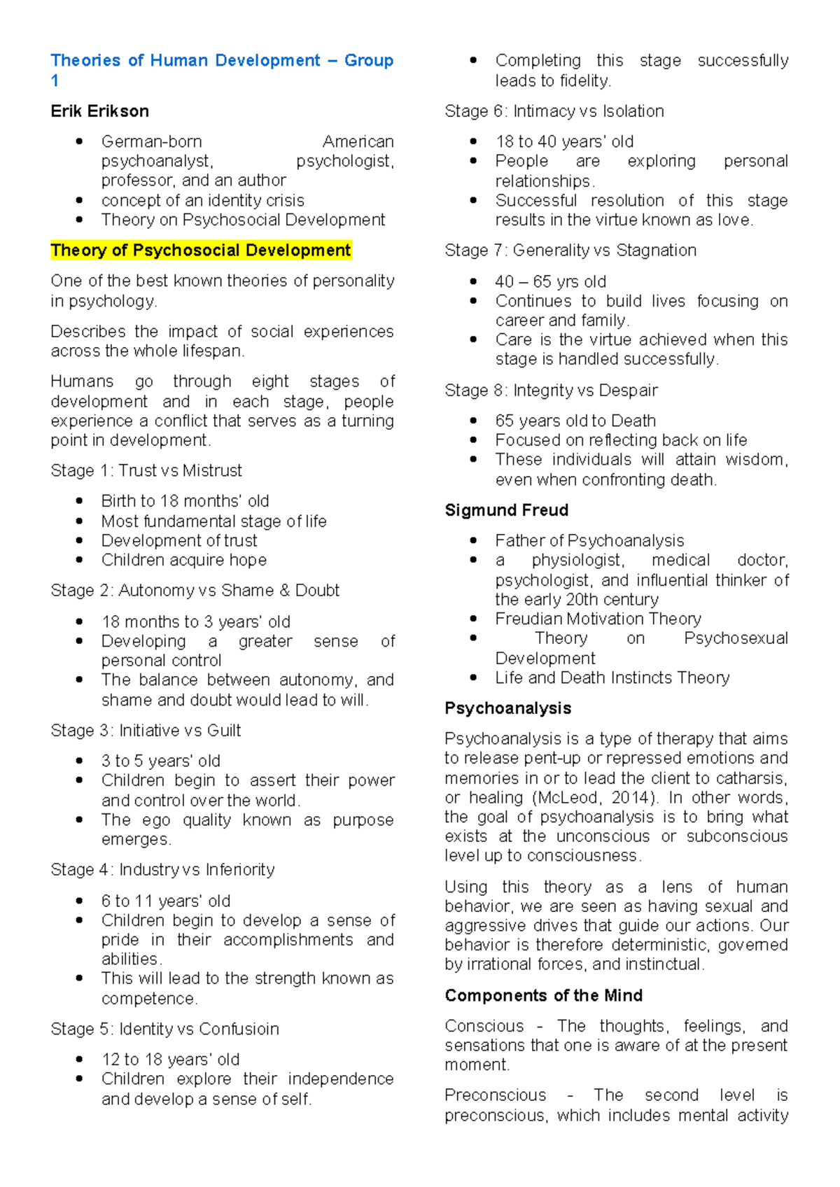 Midterm Notes on Human Development Theories - ITP - Studocu