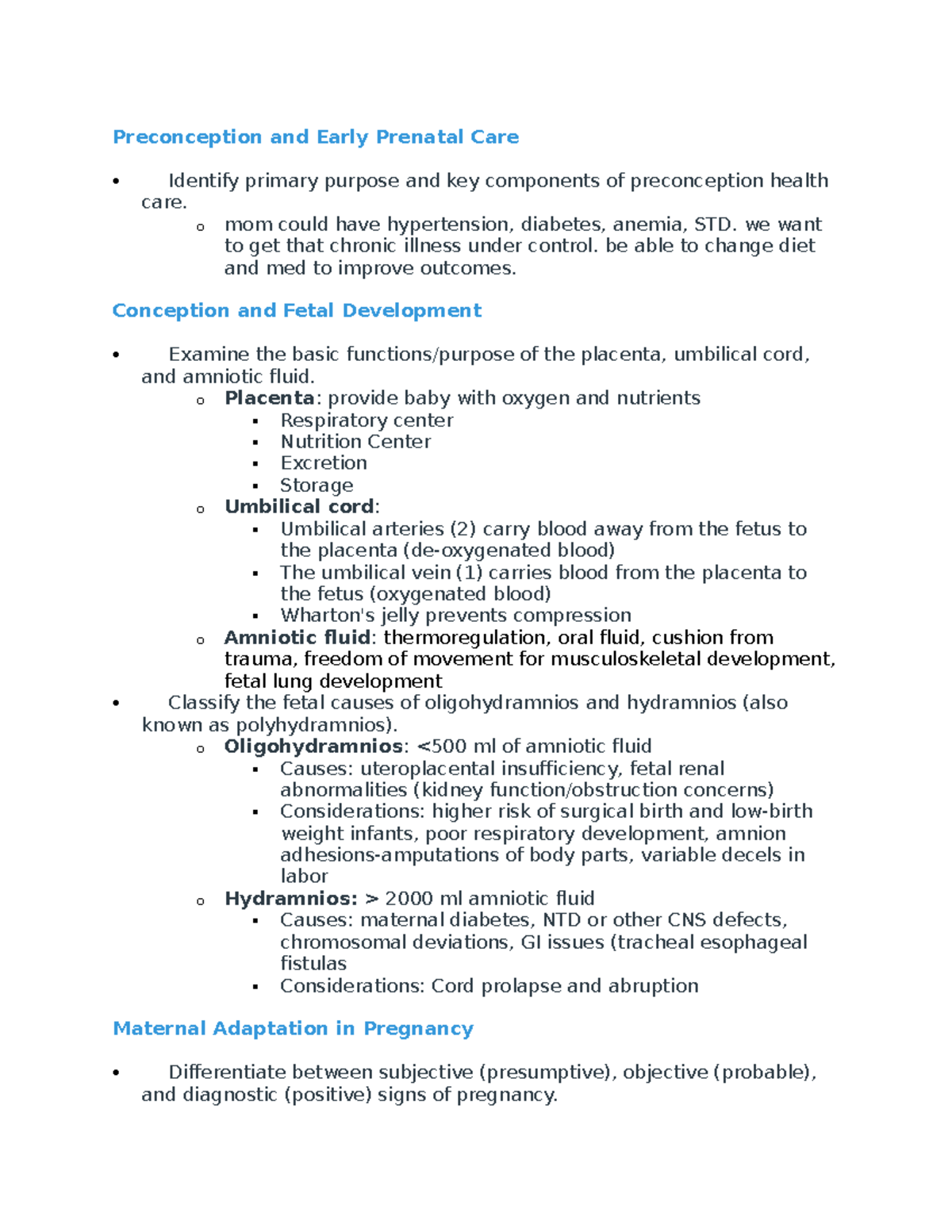 OB 101 Midterm Study Guide: Preconception & Prenatal Care Insights ...