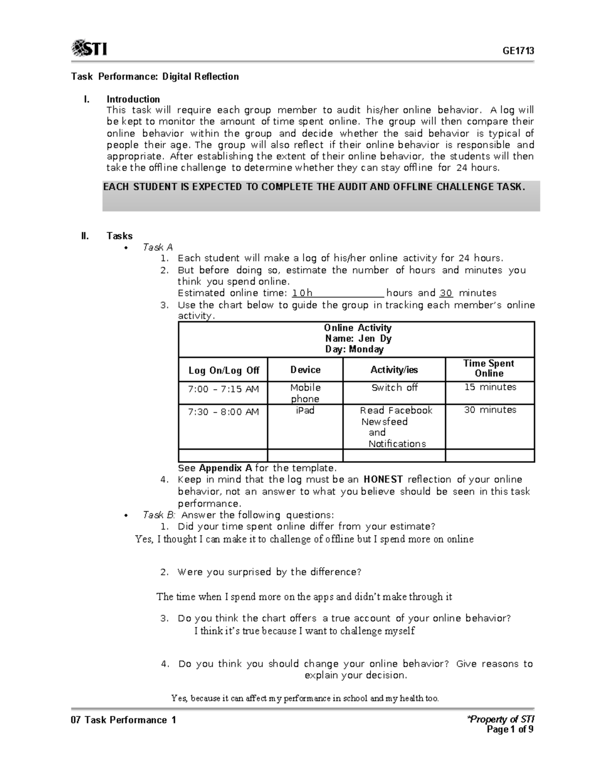 Sts 07 Task Performance 1 Digital Reflection Offline Challenge Studocu