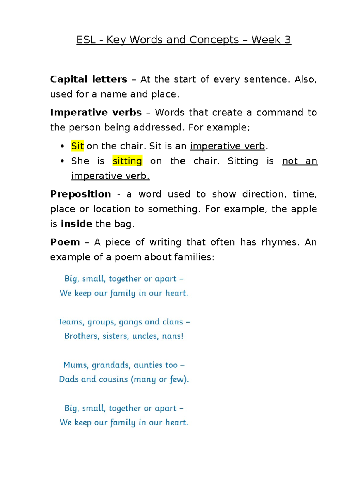 ESL Week 3 Key Words and Concepts - ESL - Key Words and Concepts – Week ...
