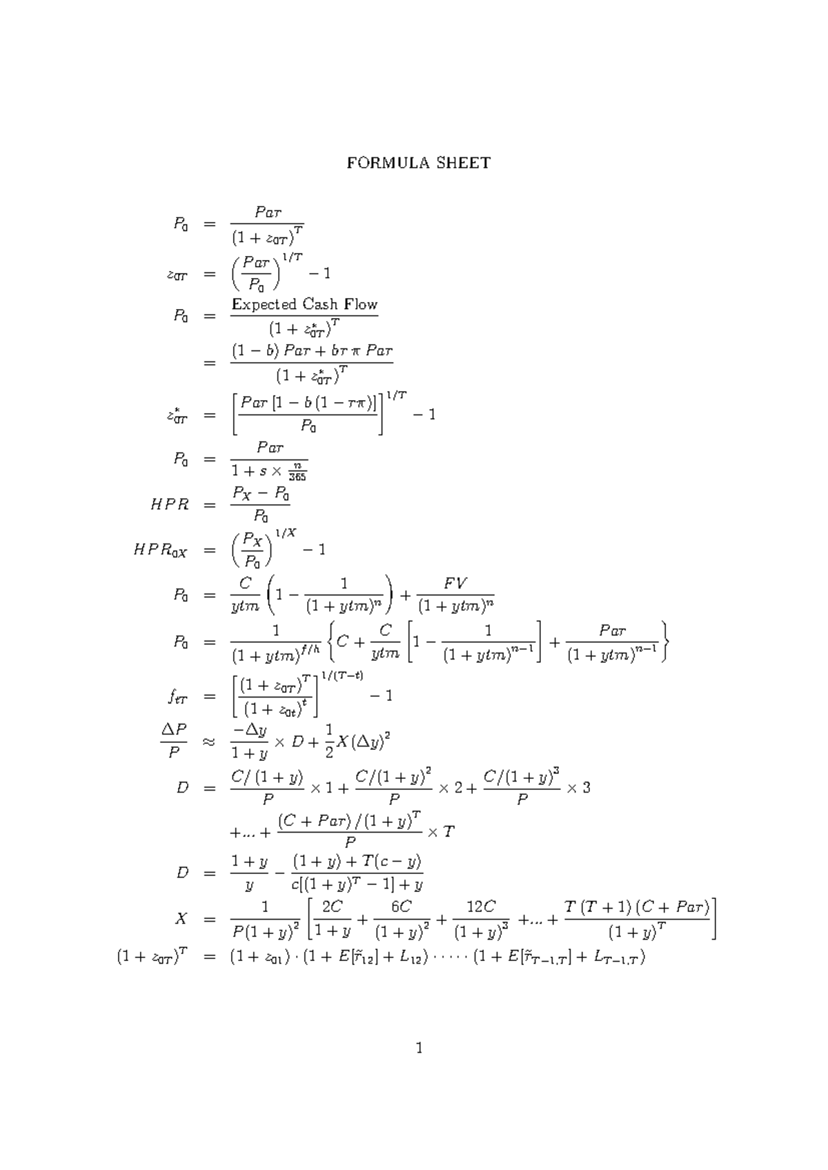 Formula sheet practice for finance concepts and calculations - Studocu