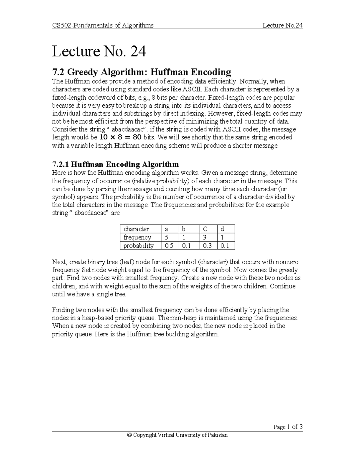 Algorithms Lecture 24: Greedy Algorithm & Huffman Encoding - Studocu