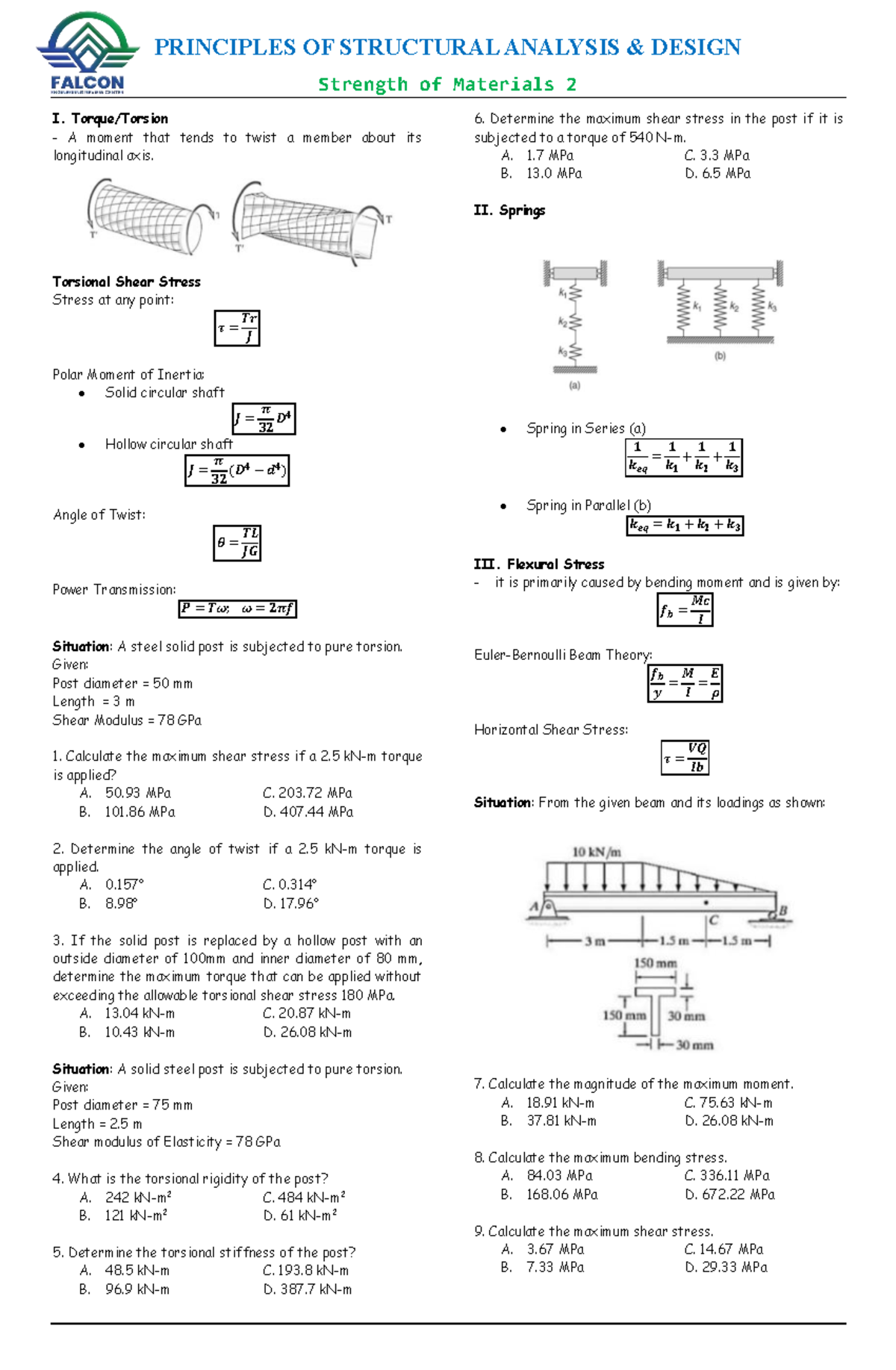 Strength of Materials 2 Lecture Notes for Structural Analysis - Studocu