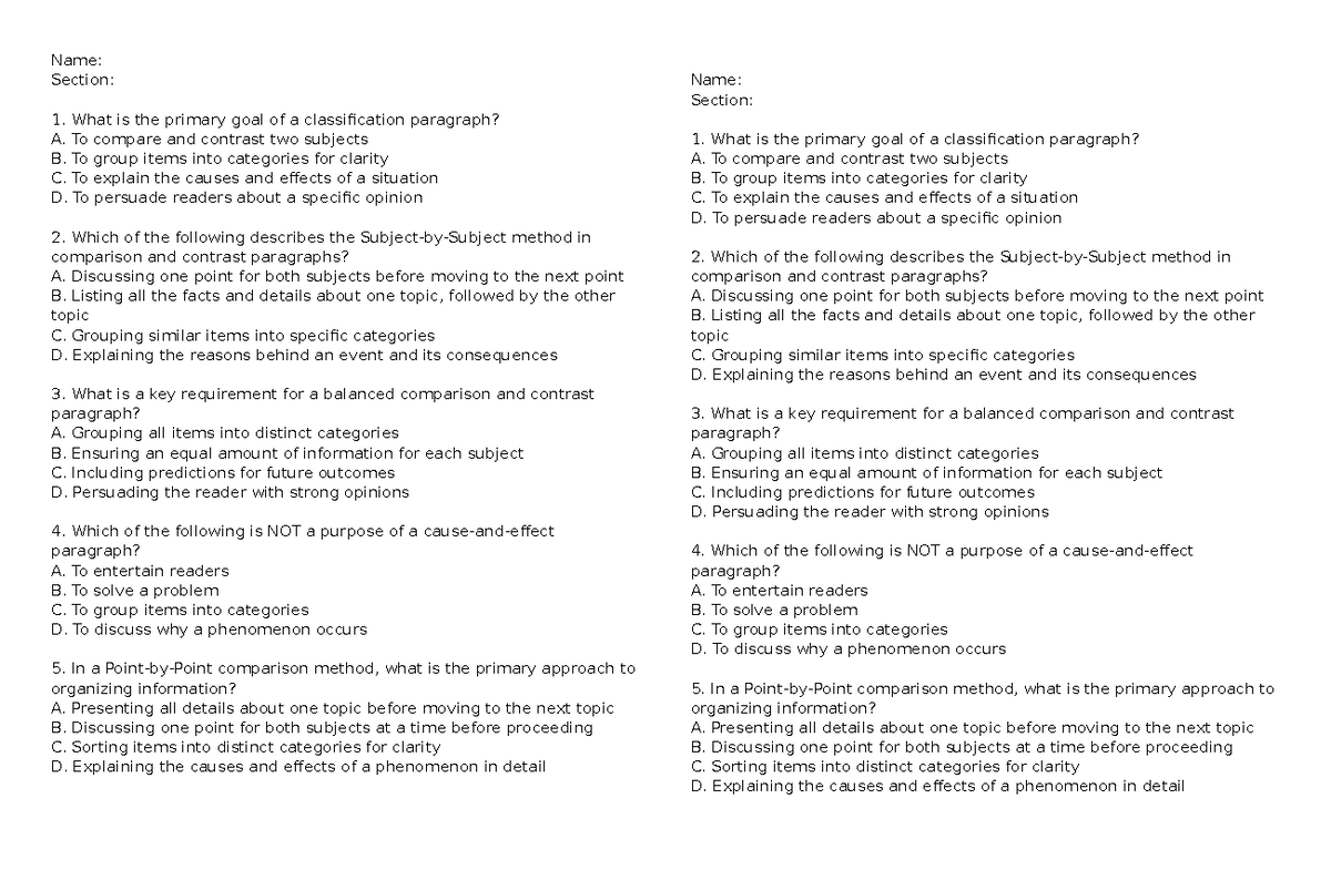 QUIZ 2 - LESSON PLAN IN SHS - Name: Section: What is the primary goal ...