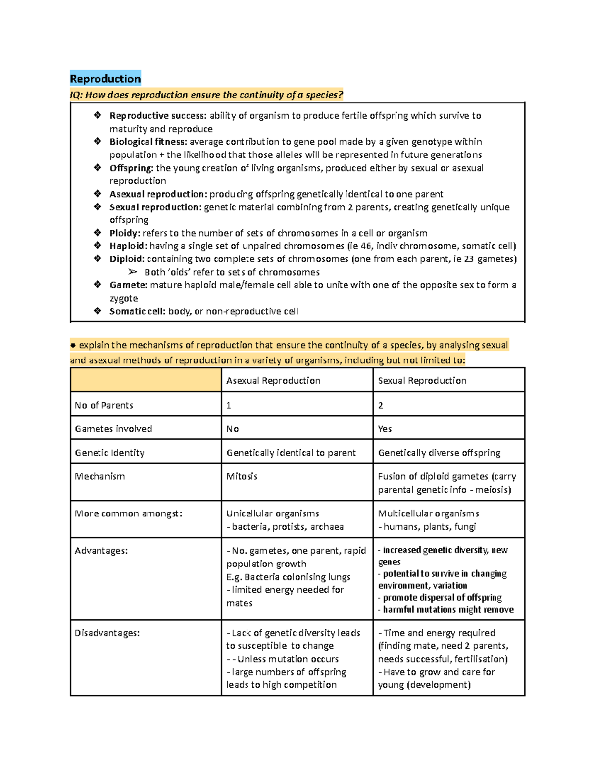 Module 5 Biology Notes: Reproduction and Continuity of Species - Studocu