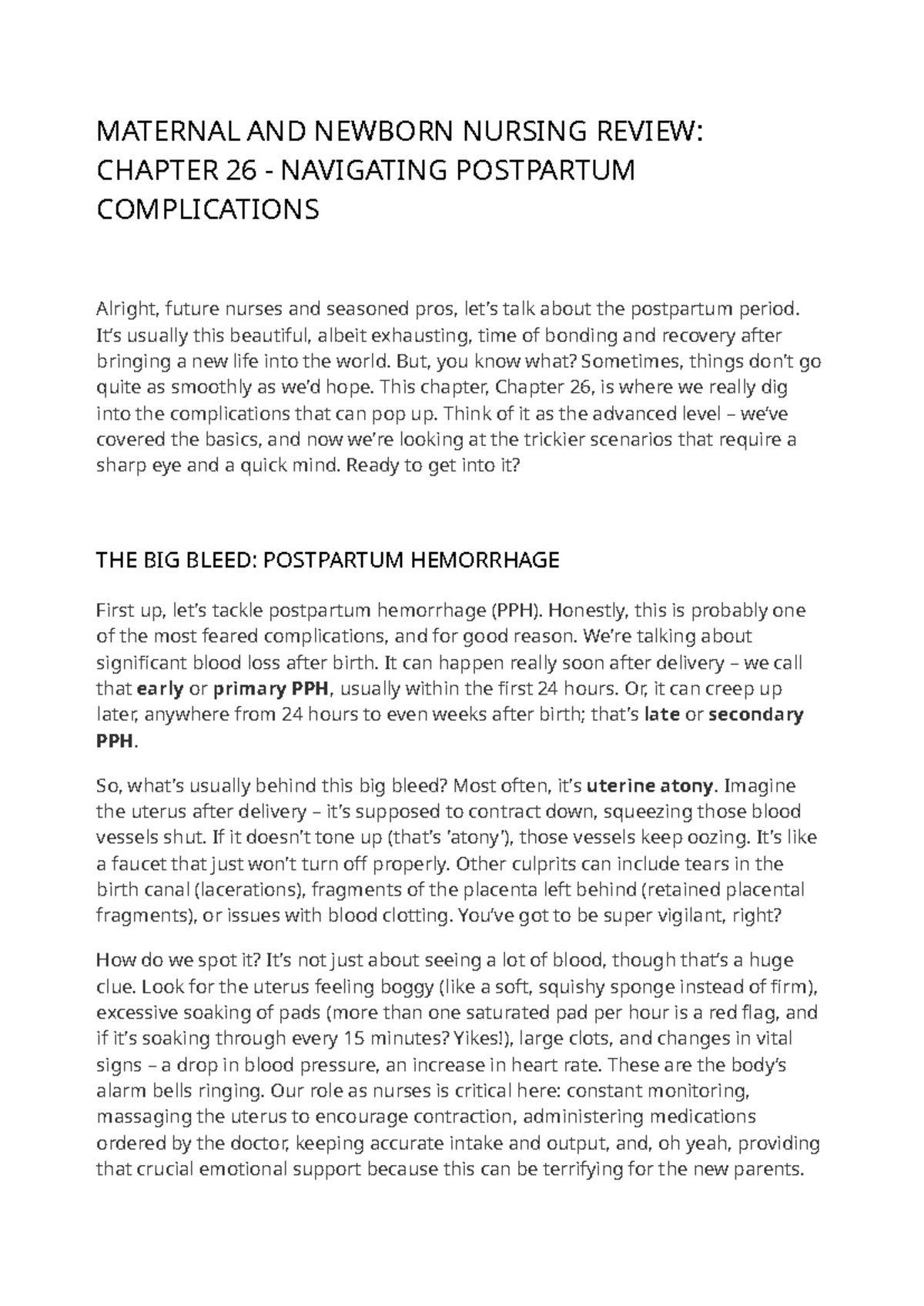 Maternal & Newborn Nursing Review: Chapter 26 Postpartum Complications ...