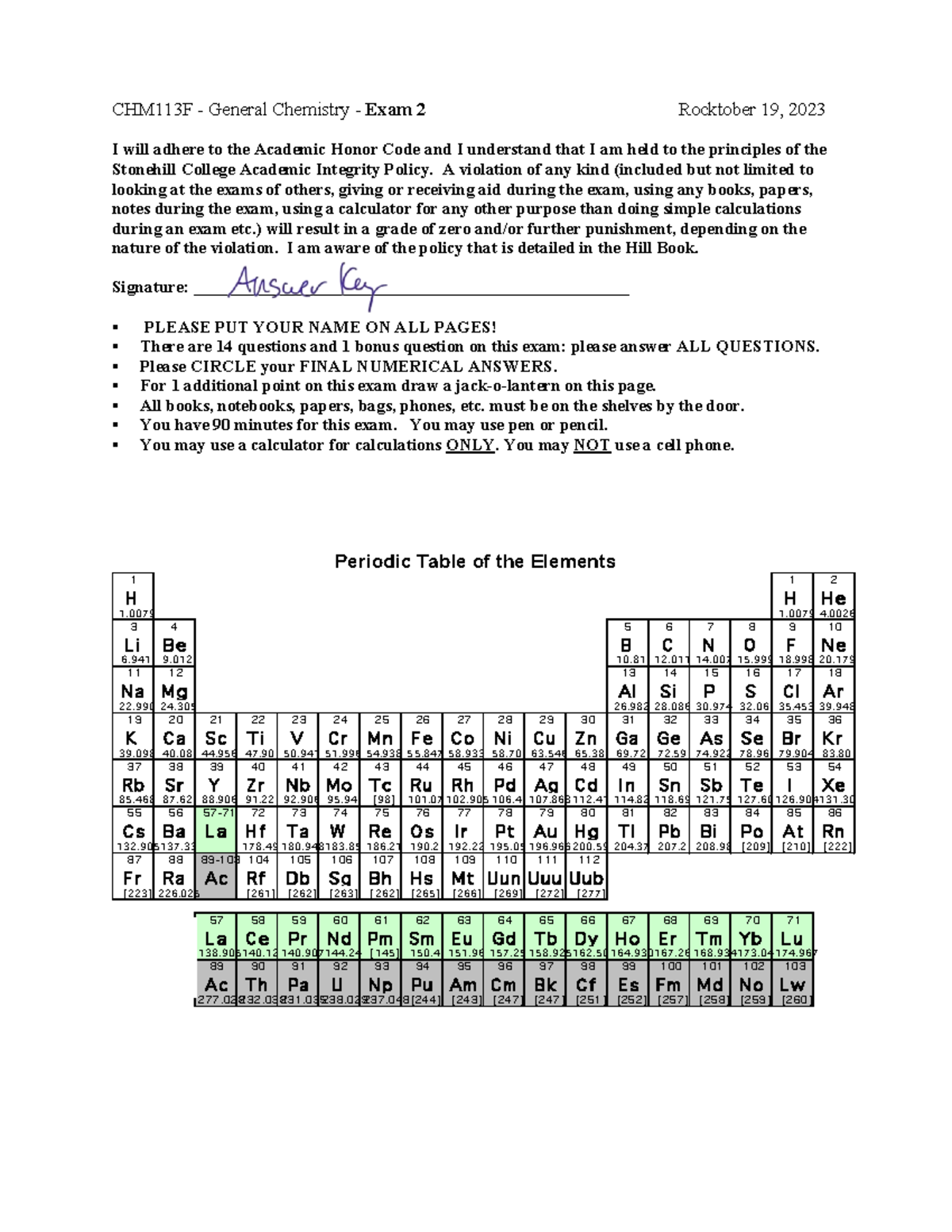 CHM113F General Chemistry I - Exam 2 - Del Sesto, Fall 2023 - Studocu