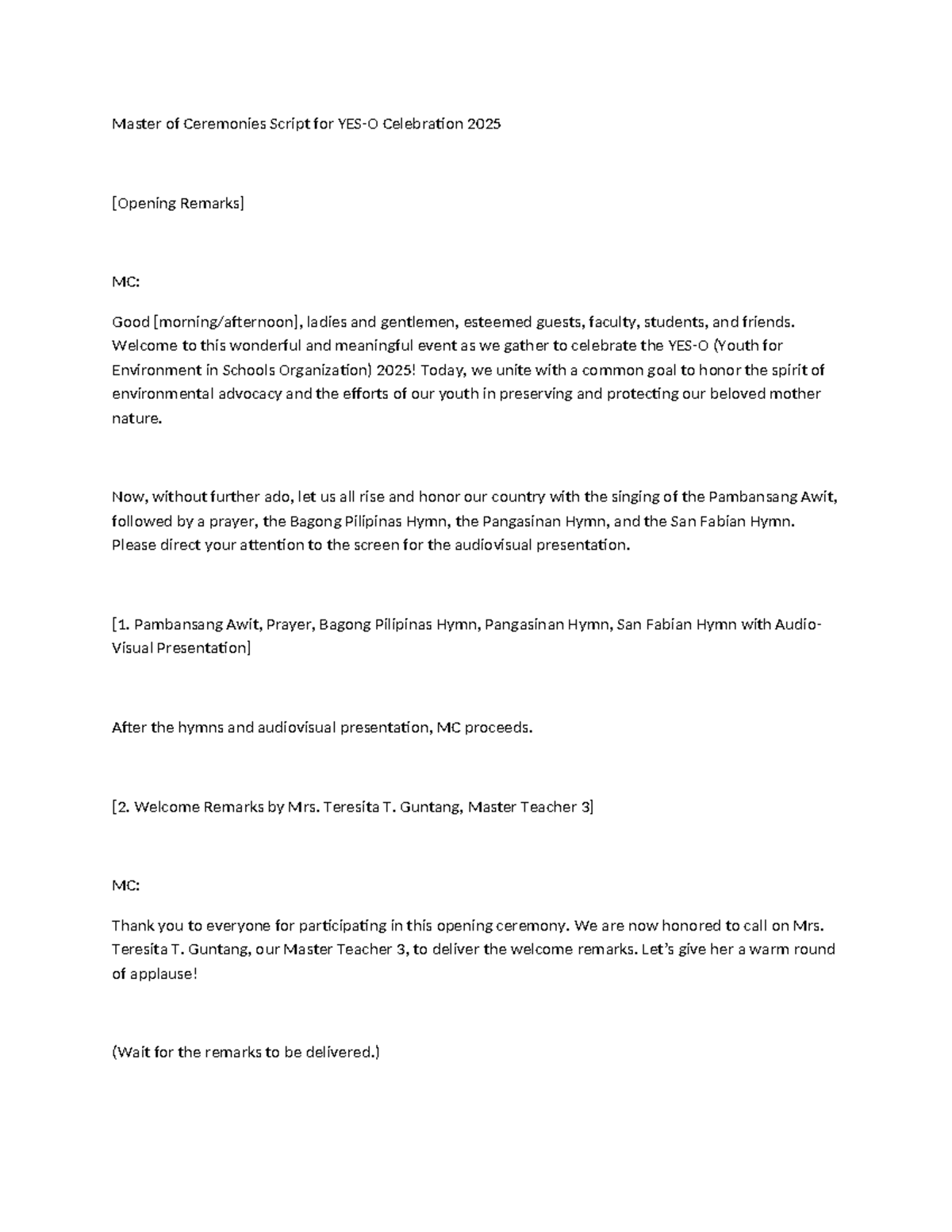 Master of Ceremonies Script for Youth Celebration 2025 - Studocu
