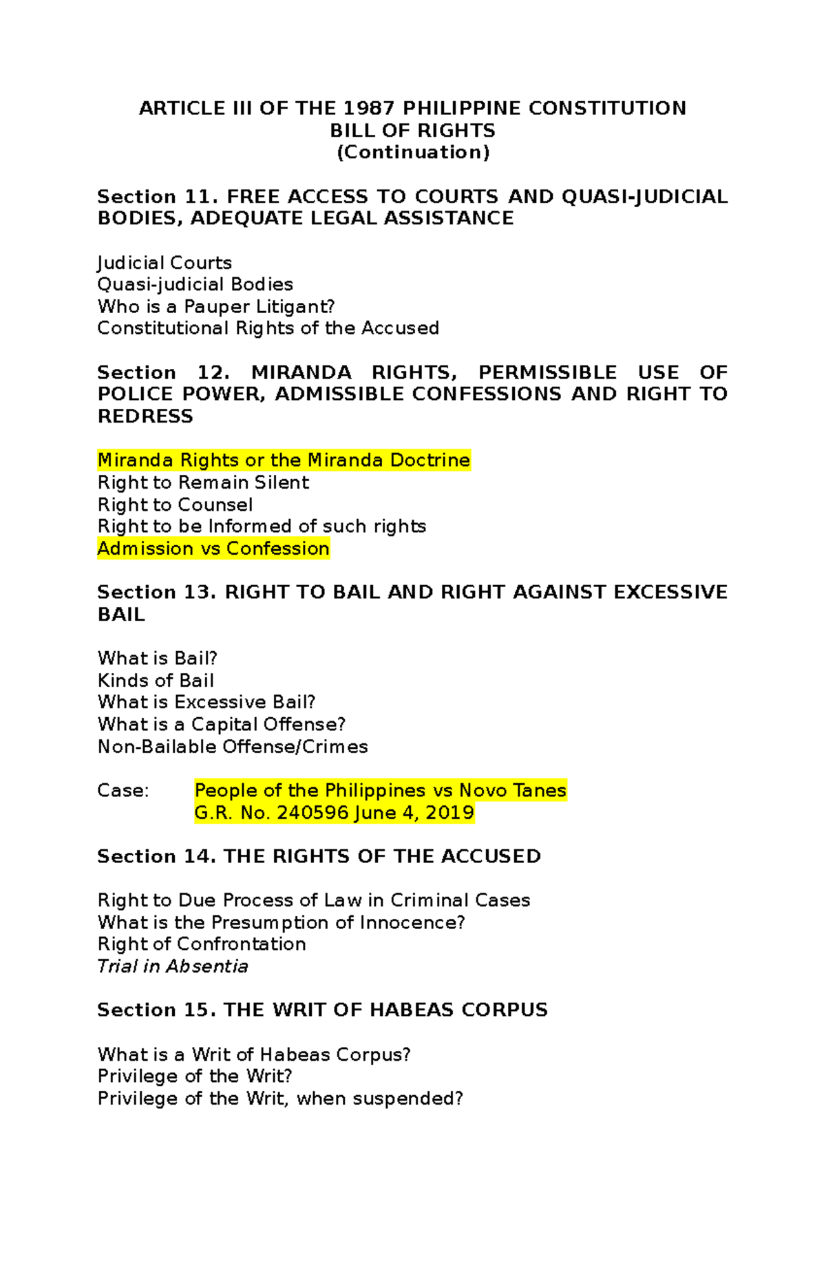Module 4 Bill of Rights - ARTICLE III OF THE 1987 PHILIPPINE ...