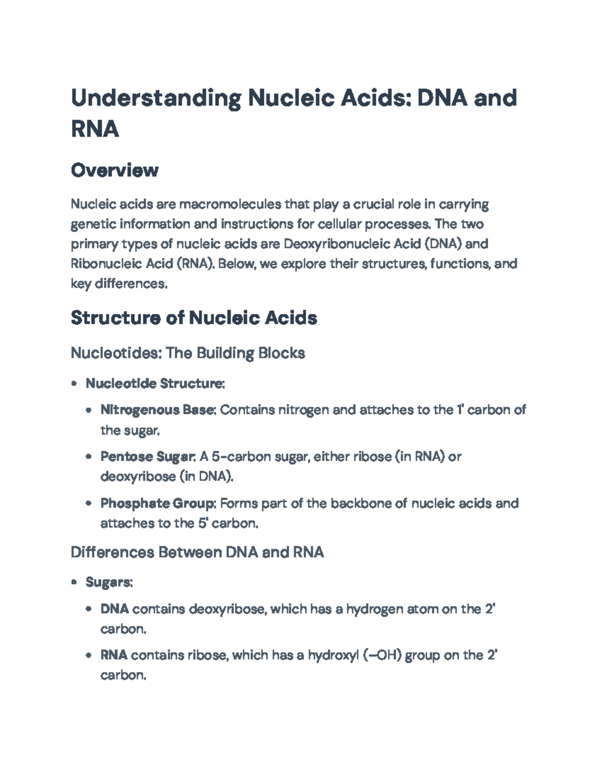 Understanding Nucleic Acids: DNA and RNA Overview (Bio101 ...