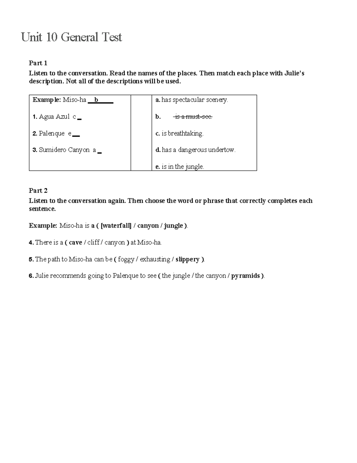 UNIT 10 General Test: Listening & Vocabulary Assessment - Studocu
