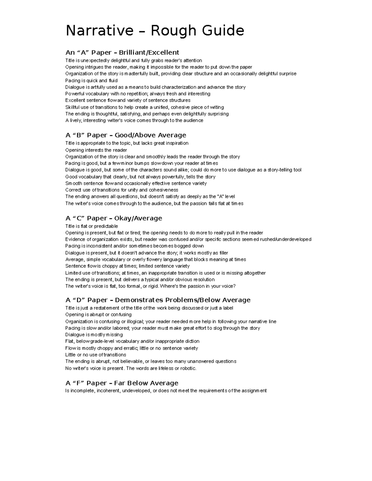 Narrative Checklist - Rough Guide for Paper Evaluation - Studocu