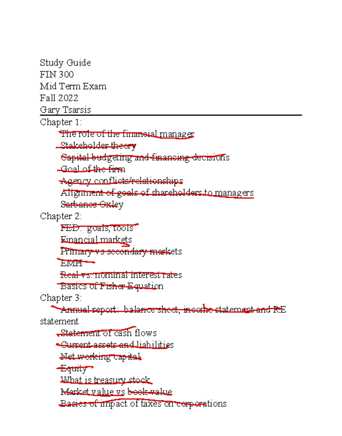 FIN 300 - study guide with list of exam topics - Study Guide FIN 300 ...