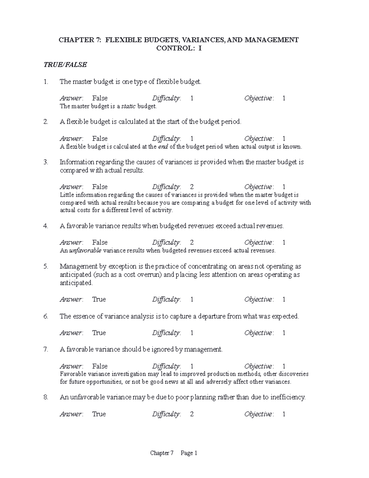 Chapter 7: Flexible Budgets & Variances - Study Notes for ACC 101 - Document Preview