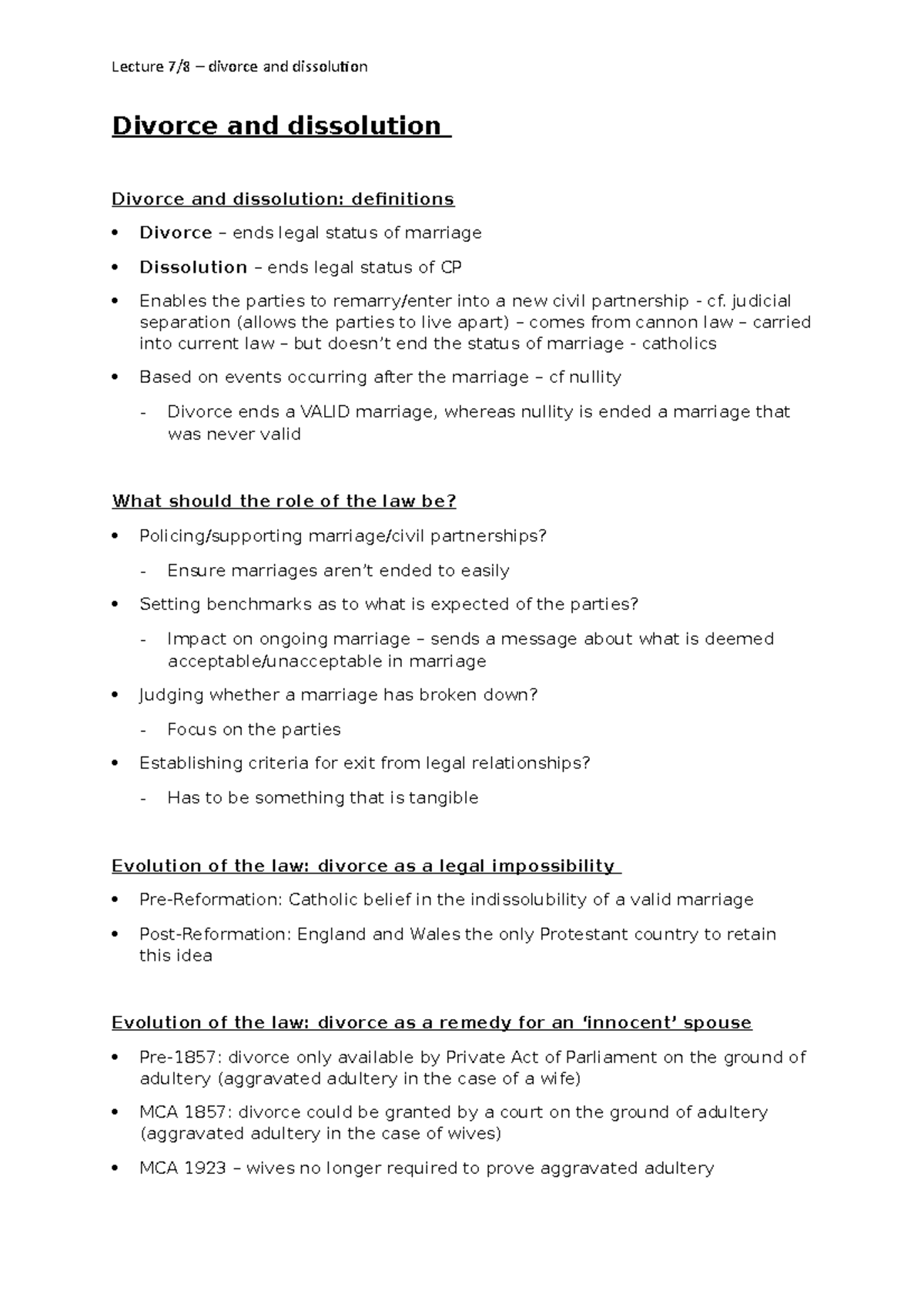 Lecture 4 - Divorce and dissolution - Divorce and dissolution Divorce ...