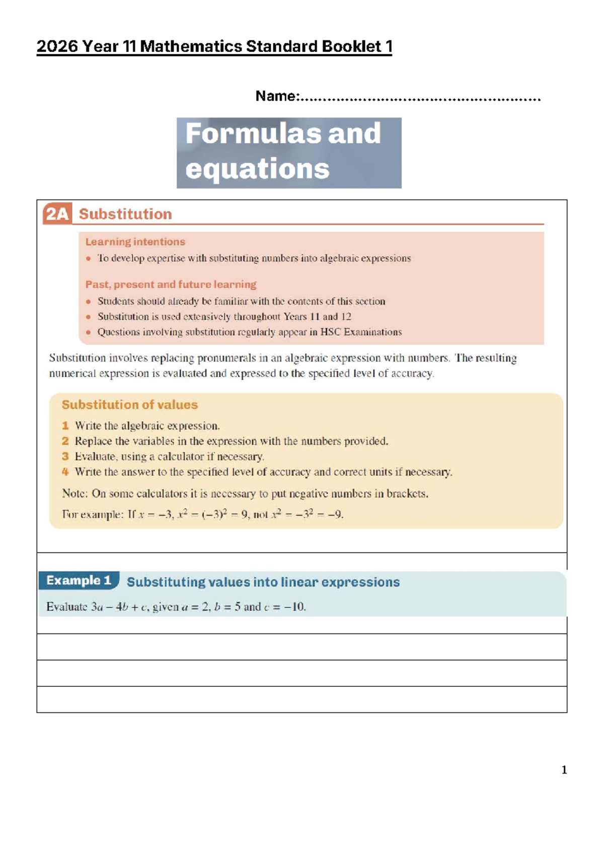 Year 11 Mathematics Standard Booklet 1: Formulas & Equations - Studocu
