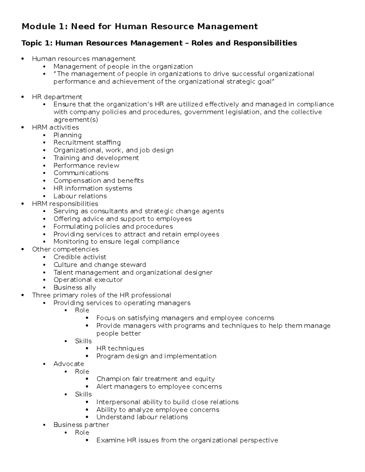 Module 1 - HR Management Overview: Roles, Strategies, and Challenges ...