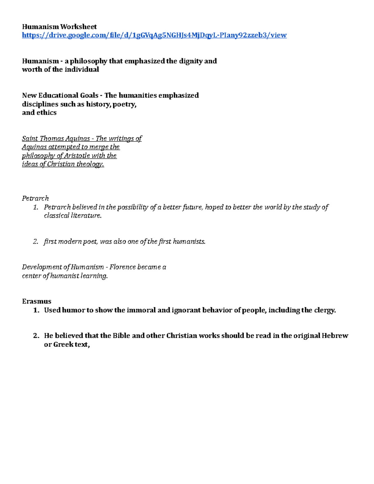 Humanism and Dignity: Insights and Concepts Worksheet - Studocu