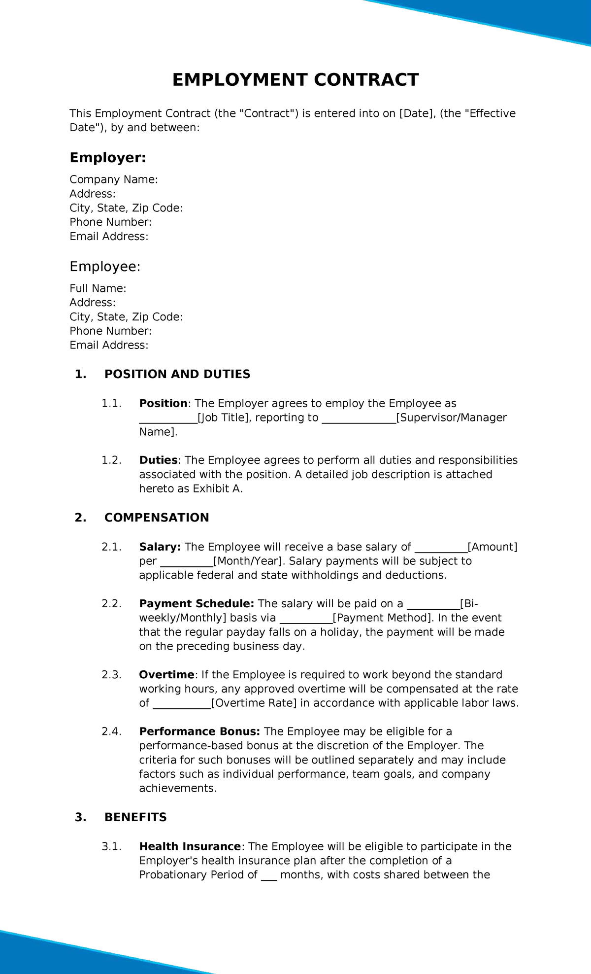 EMPLOYMENT CONTRACT TEMPLATE: Comprehensive Guide - Studocu