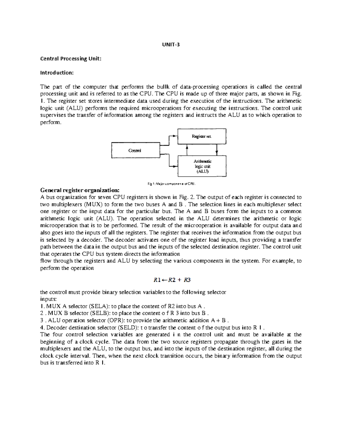 CAO UNIT-3: CPU Architecture and Data Processing Overview - Studocu