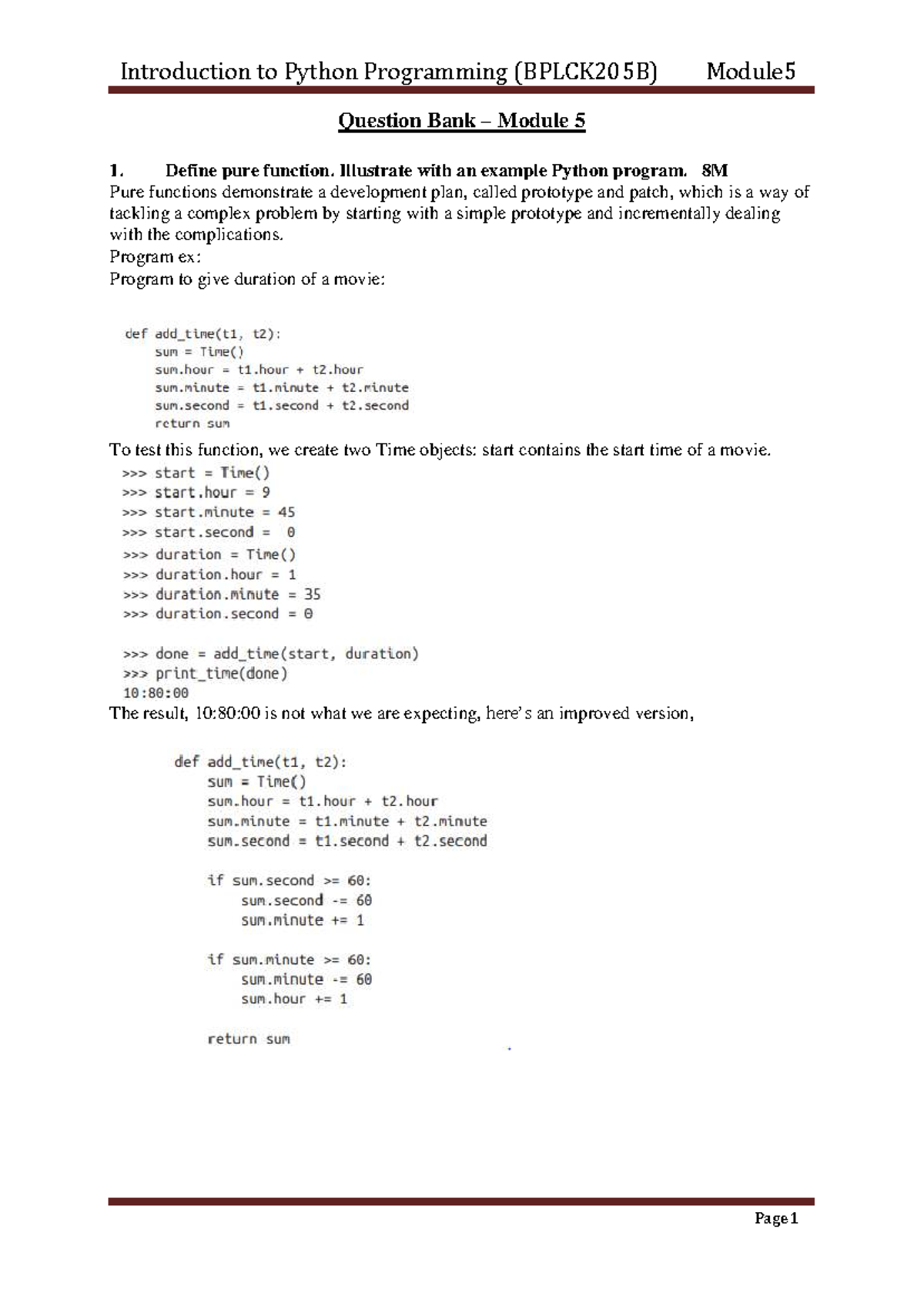Module 5 Python Programming Q&A (BPLCK205B) - Studocu