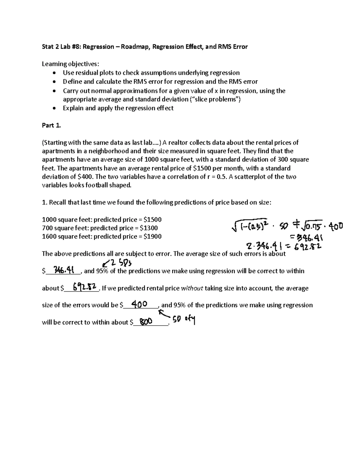 Stat2Lab17 - Analysis of Sample Percentage for Lab #17 - Studocu