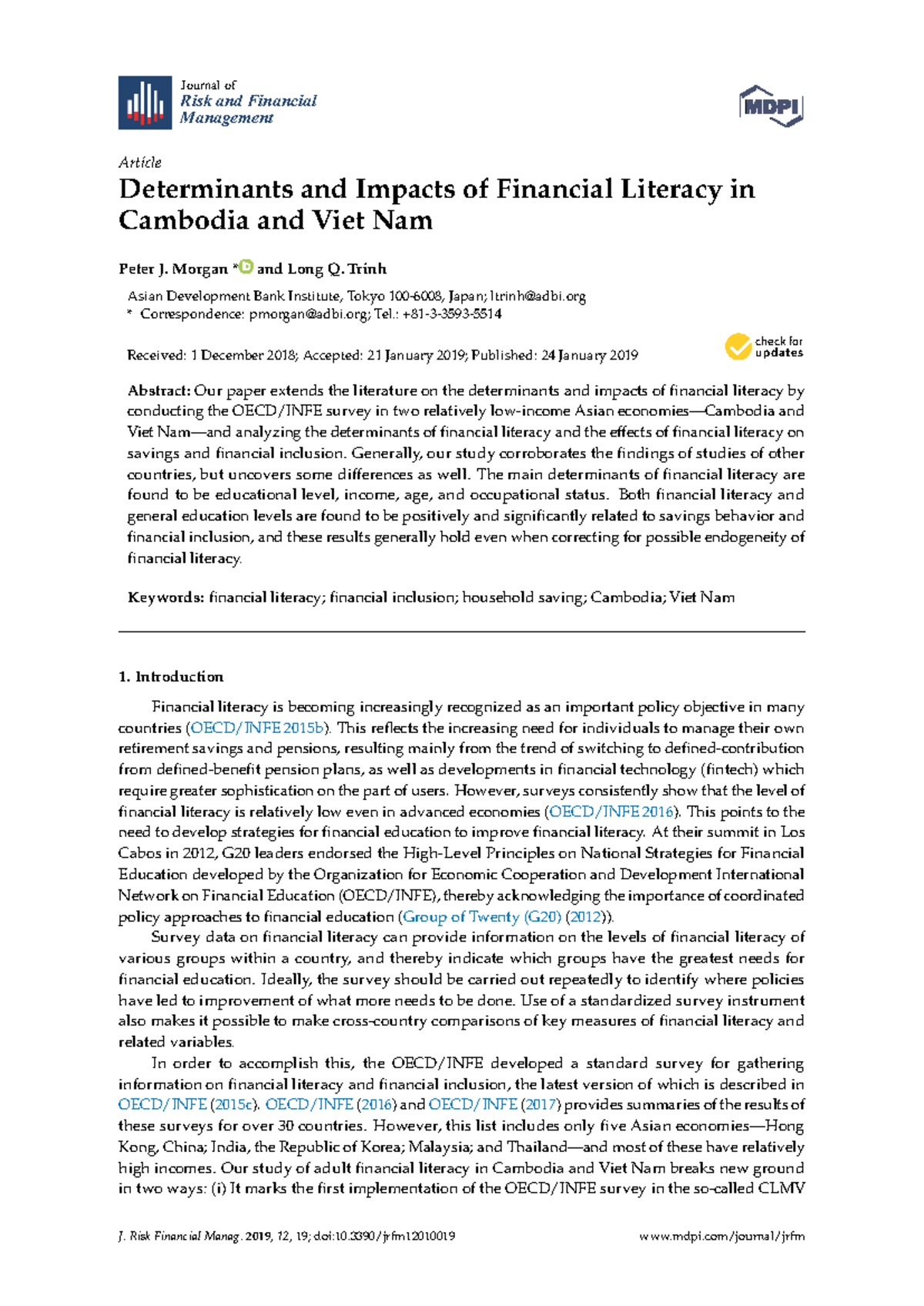 Determinants and Impacts of Financial Literacy in Cambodia and Viet Nam ...