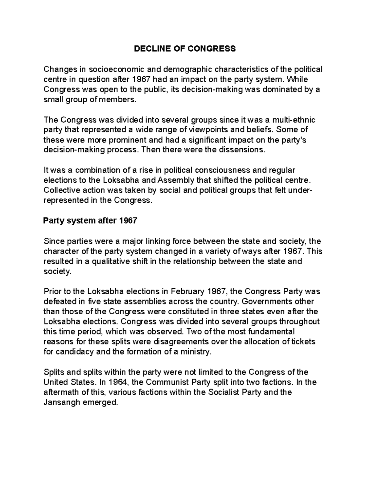 Decline of Congress: Key Insights - Lecture Notes 2 - Studocu