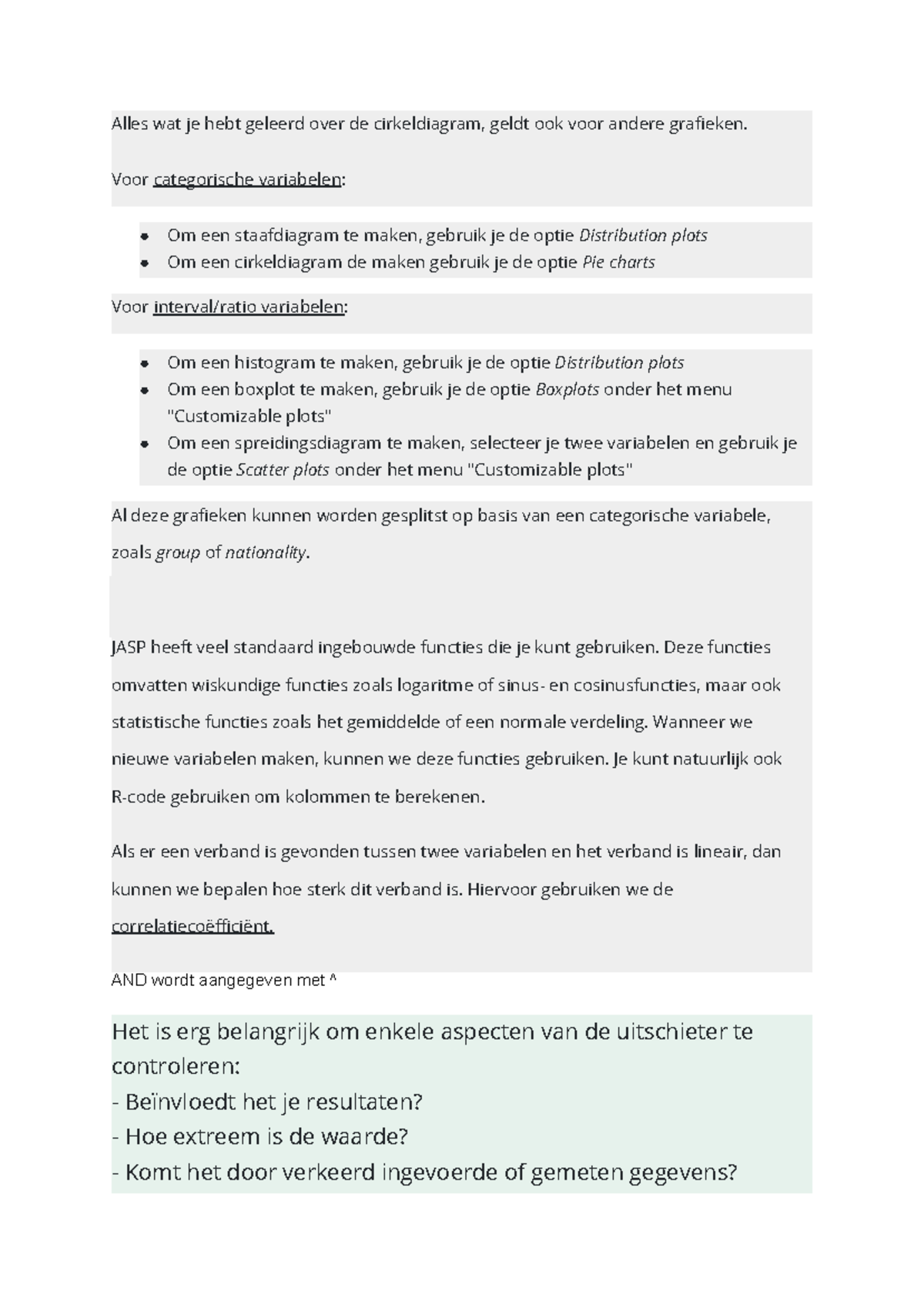 JASP Aantekeningen: Grafieken en Statistische Analyse Tools - Studeersnel