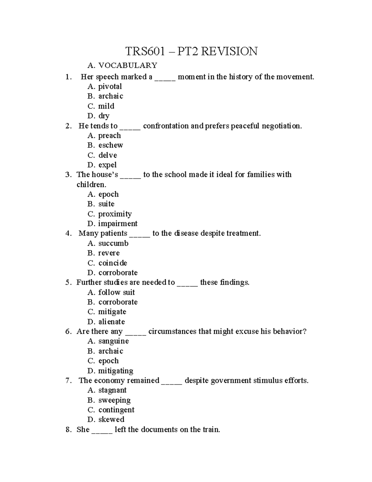 TRS601 PT2 Revision - Vocabulary and Energy Conservation Insights - Studocu