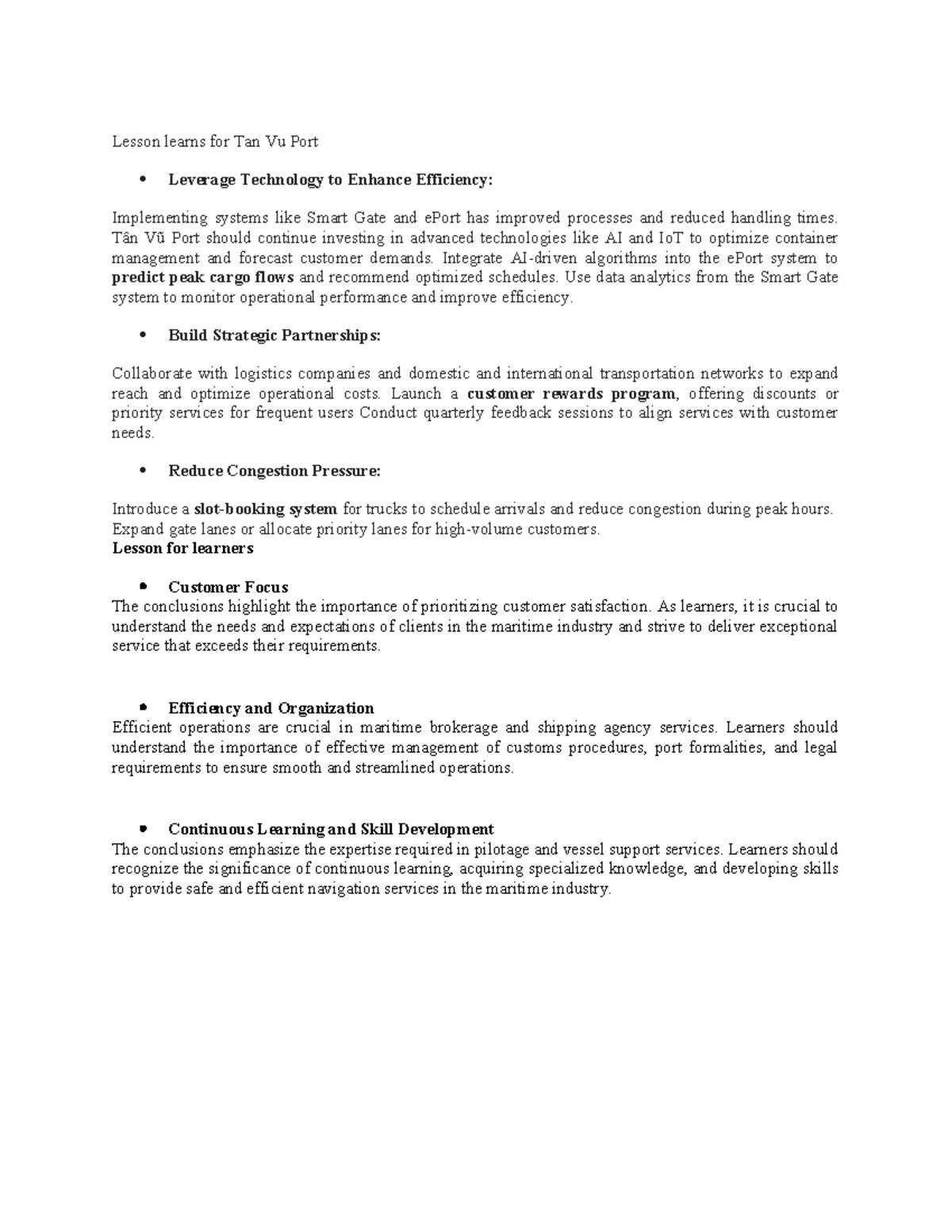Logistic - Tan Vu Port - Lesson learns for Tan Vu Port Leverage ...