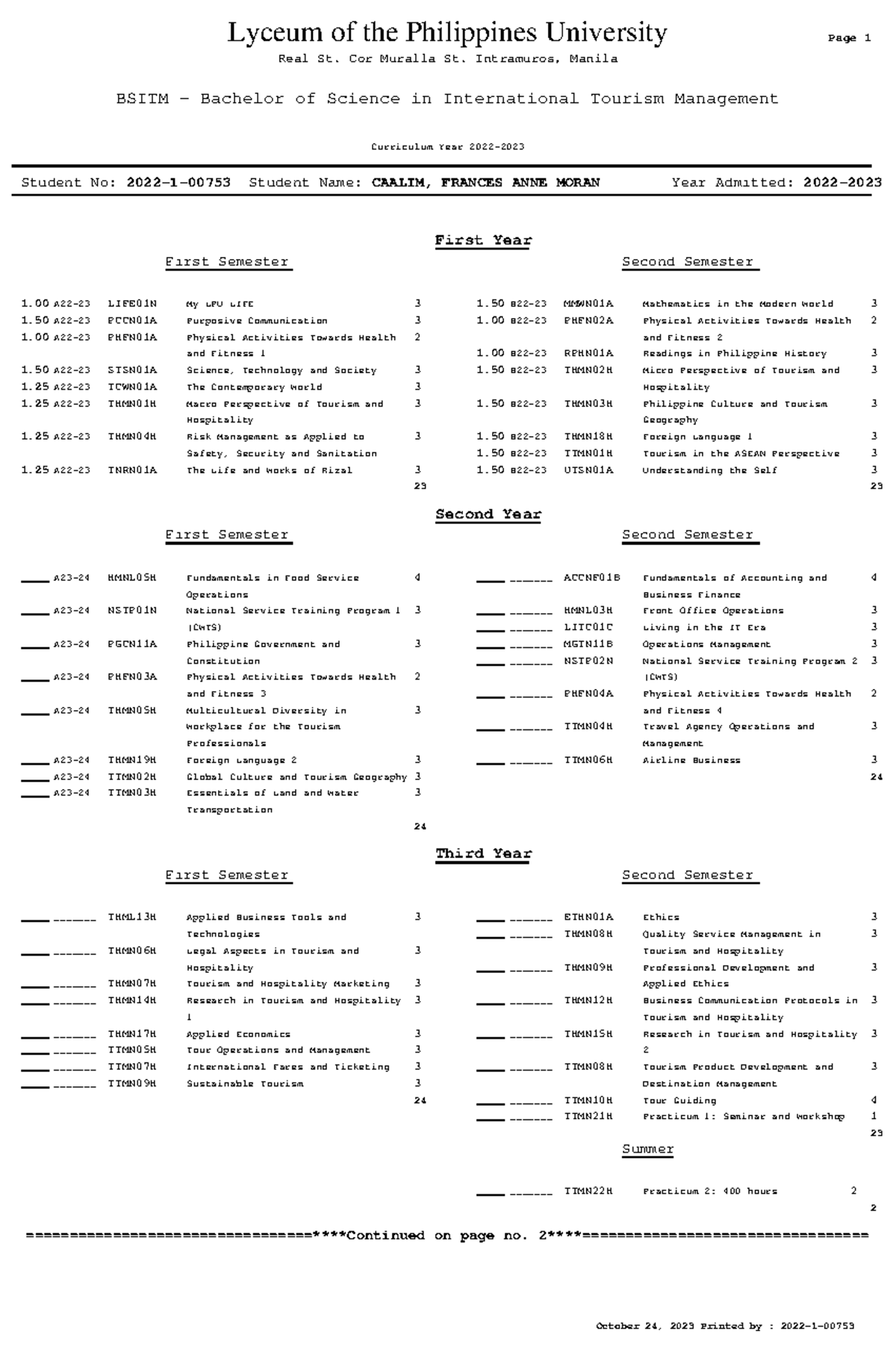 BSITM Curriculum Overview: Bachelor of Science in International Tourism ...