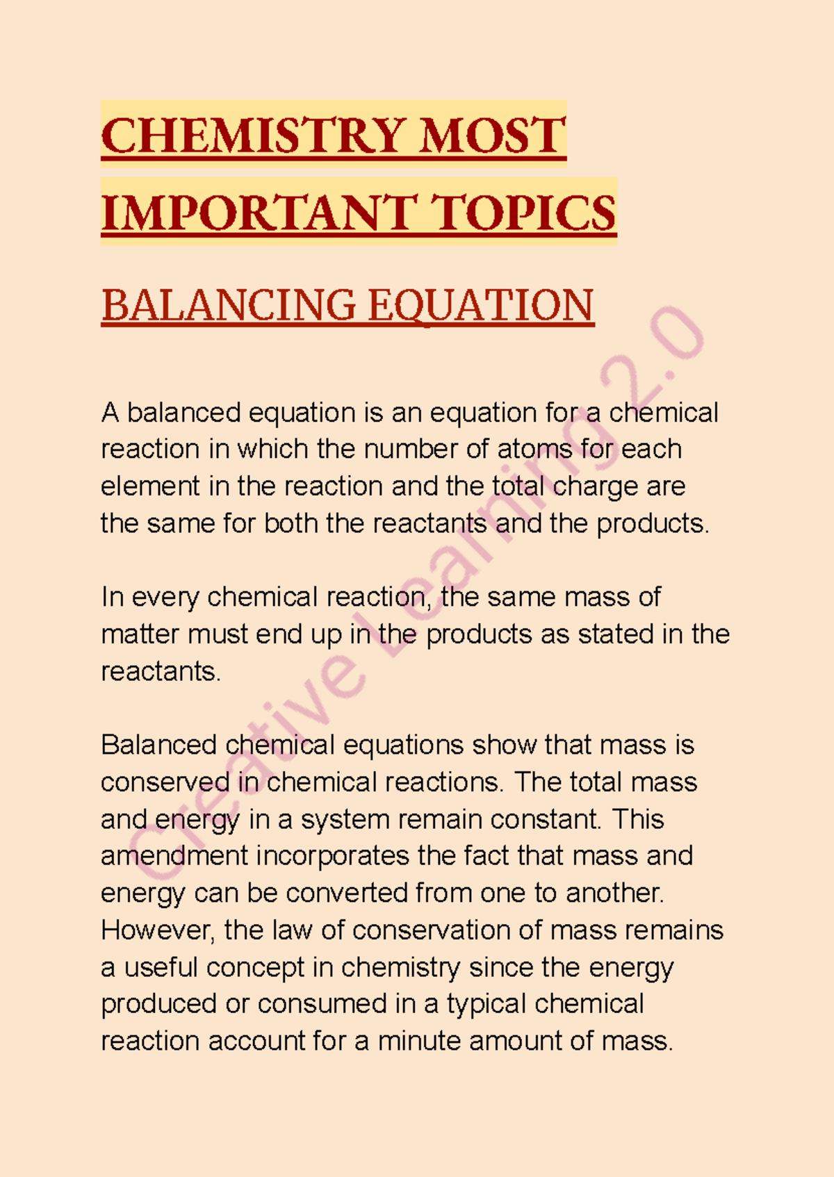Chemistry MOST Important Topics - CHEMISTRY MOST IMPORTANT TOPICS ...