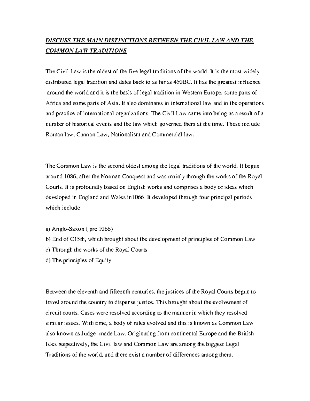 1760005229883 Distinctions Between Civil & Common Law Traditions - Studocu