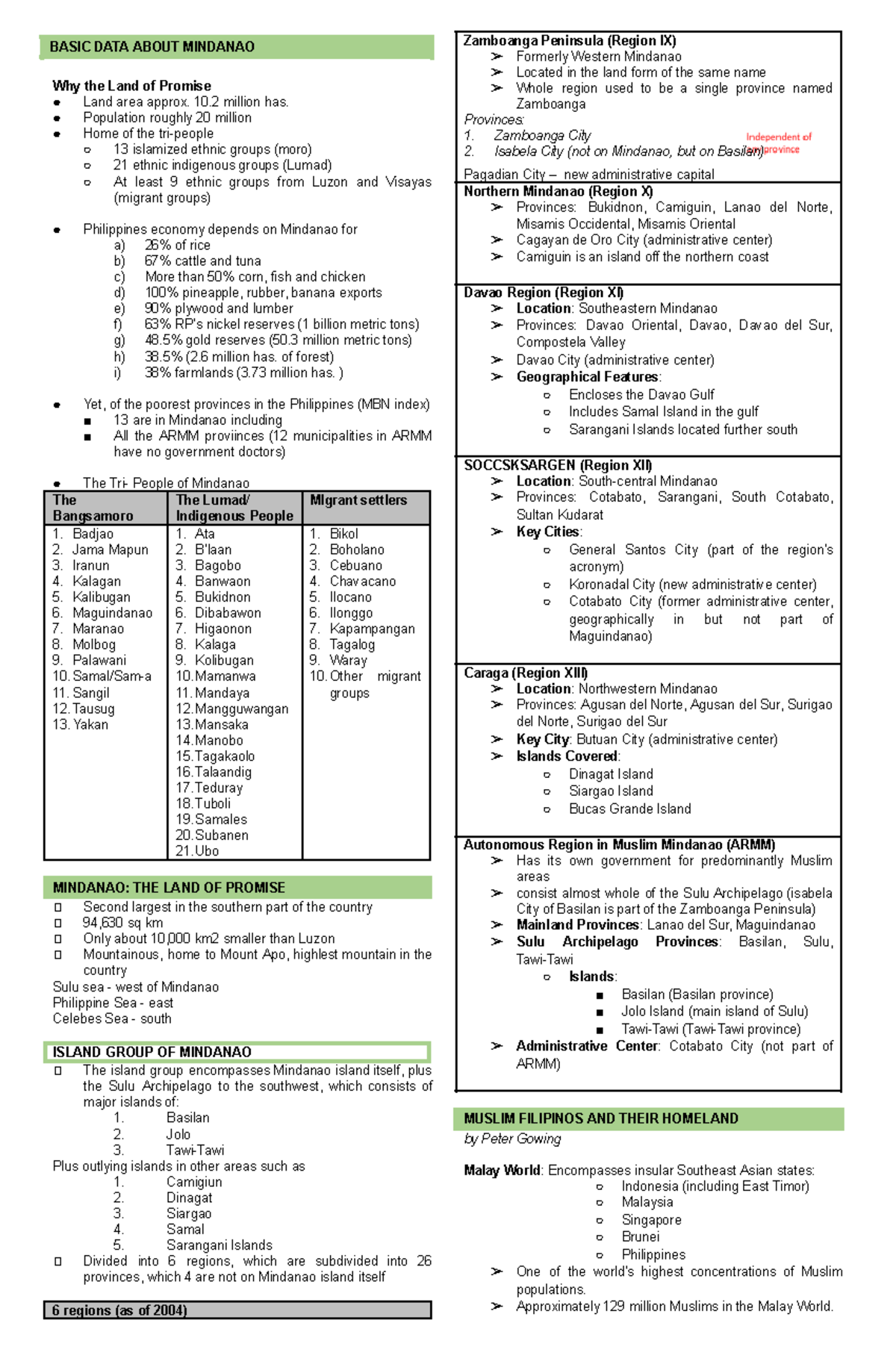 MINSUPALA: Notes for Preliminary Exam on Mindanao - Document Preview