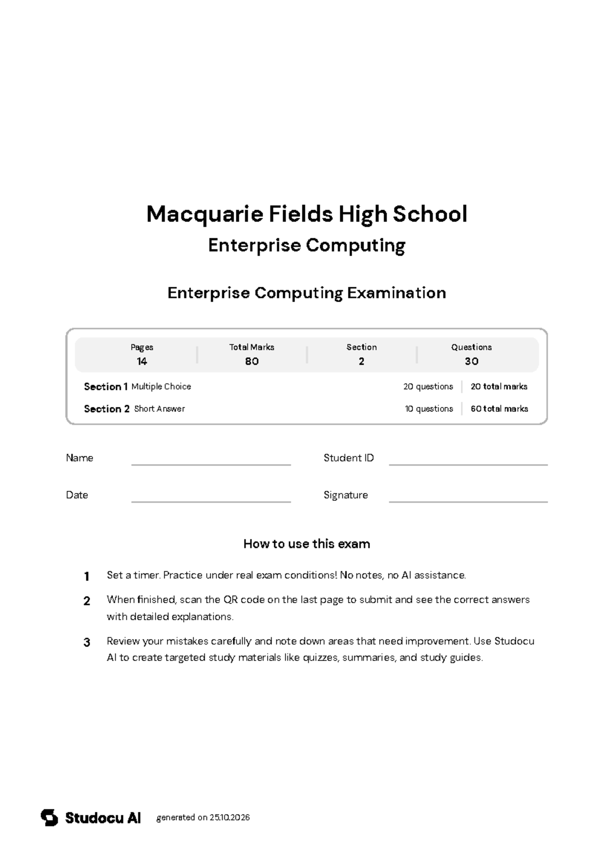 Enterprise Computing Final Exam - Studocu