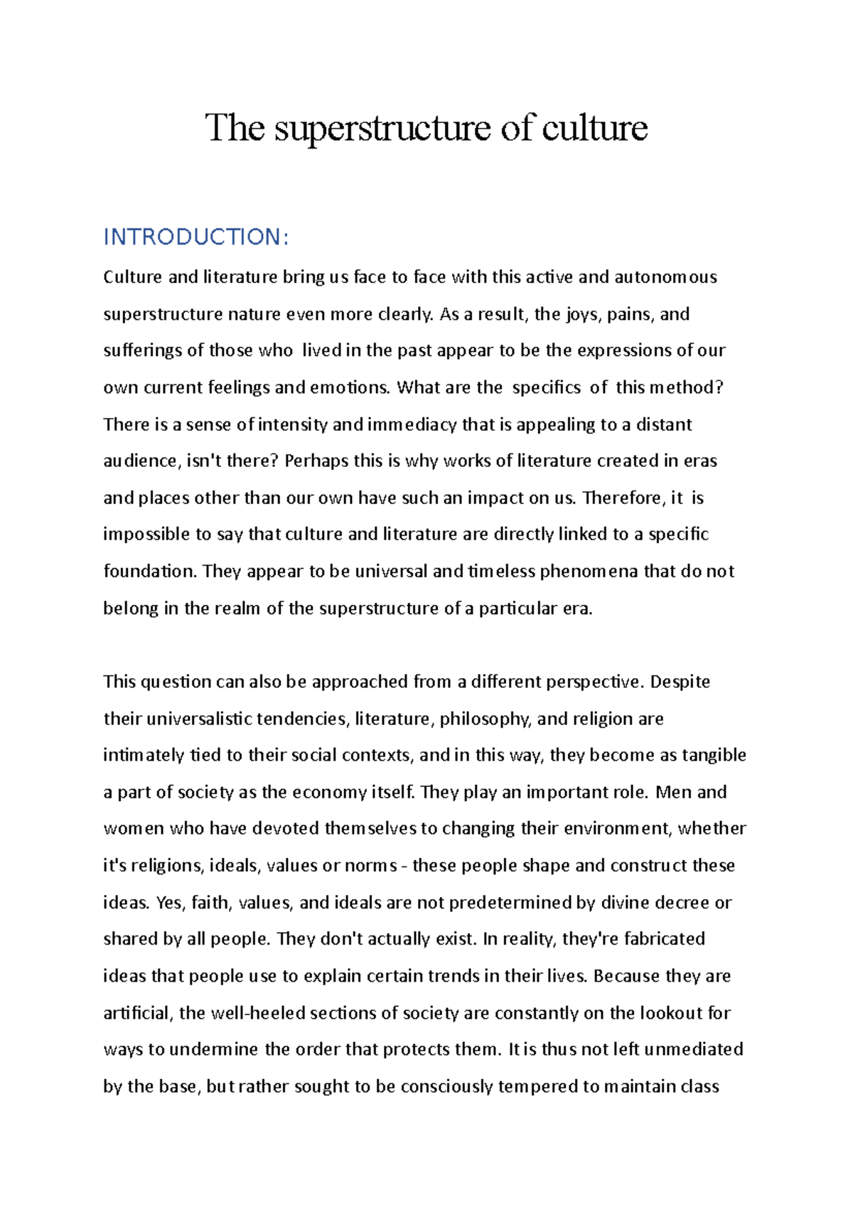 CULT 101: Understanding the Superstructure of Culture and Society - Studocu