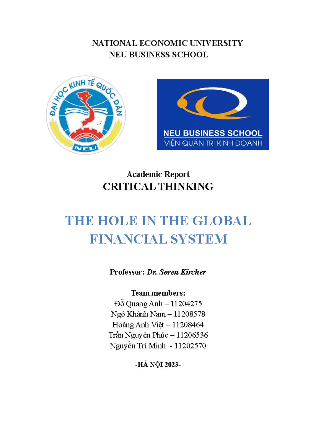 Critical thinking group 6 final report - NATIONAL ECONOMIC UNIVERSITY ...