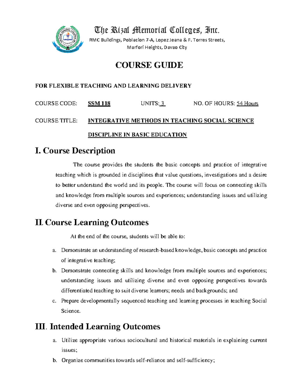 Integrative Methods in Teaching Social Science (SSM 118) - Course Guide ...